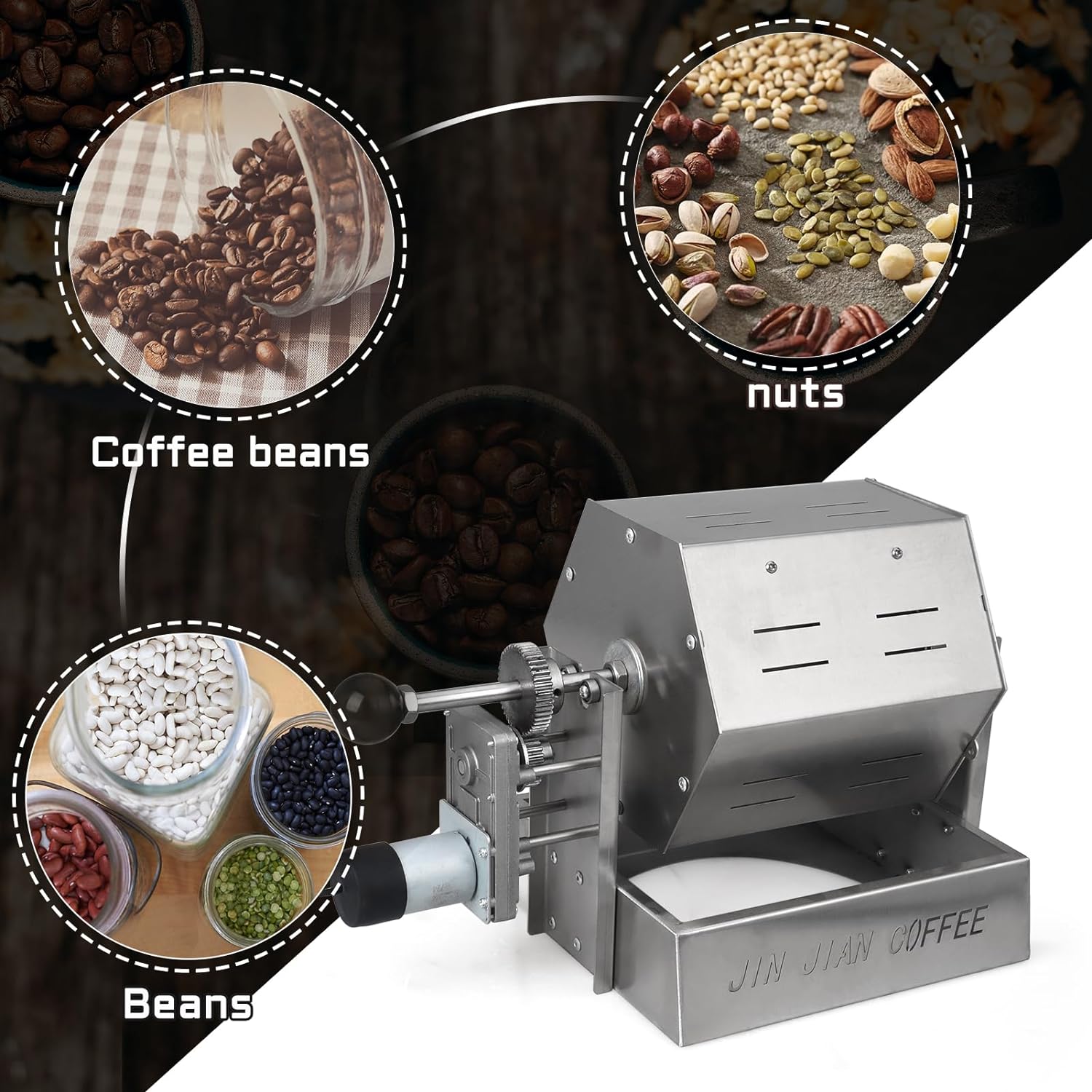 Iczw Electric Coffee Bean Roaster Gas Coffee Bean Baker Drum Type Stainless Steel For Home And Commercial Use 5L