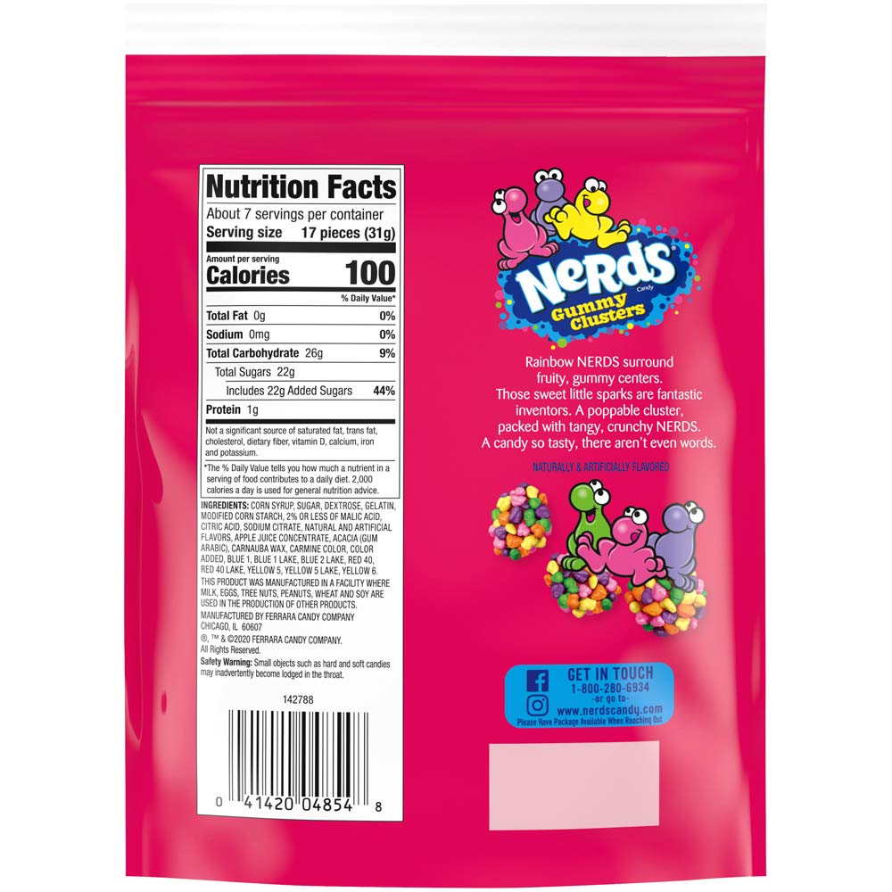 Nerds Gummy Clusters Candy, Rainbow, Game Day Candy, Football Watch Party Essentials, Resealable 8 Ounce Bag