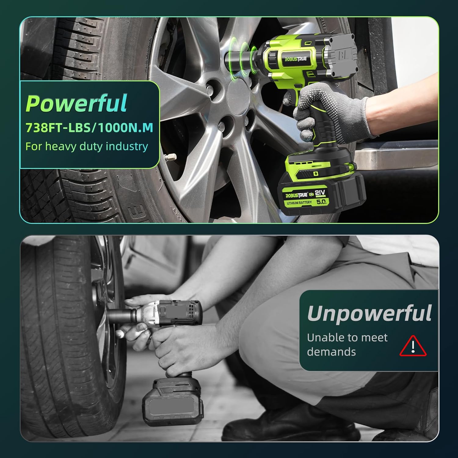 Robustrue Cordless Impact Wrench, 406Ft-Lbs (550N.m) Brushless 1/2 Inch Impact Wrench, 2800Rpm High Torque Impact Gun, 2X 4.0Ah Battery, Charger, 4 Sockets, Electric Impact Wrench For Car Home