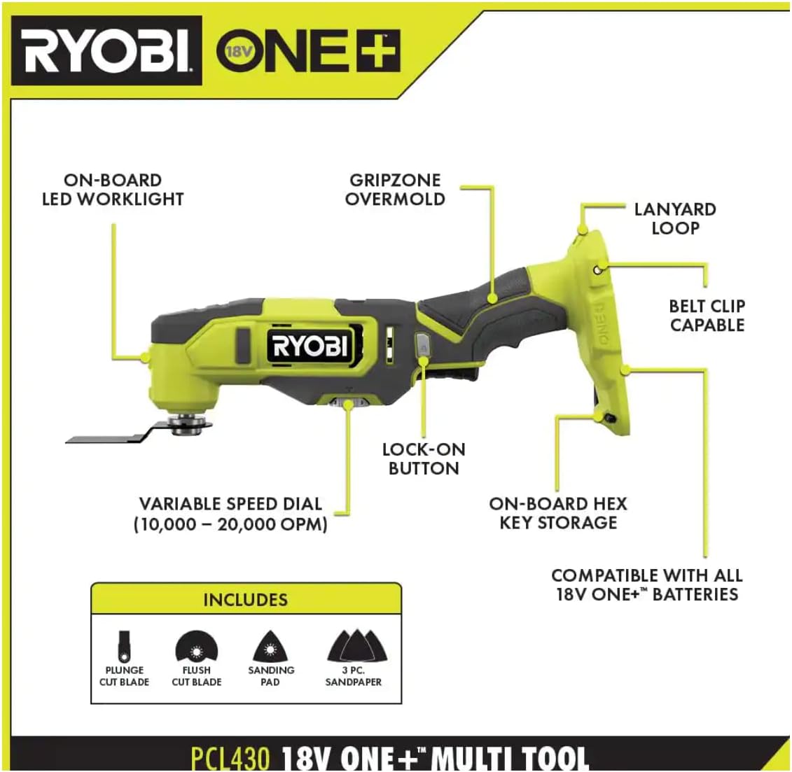 Ryobi One+ Pcl1600K2 18V Cordless 6-Tool Combo Kit With 1.5 Ah Battery, 4.0 Ah Battery, And Charger