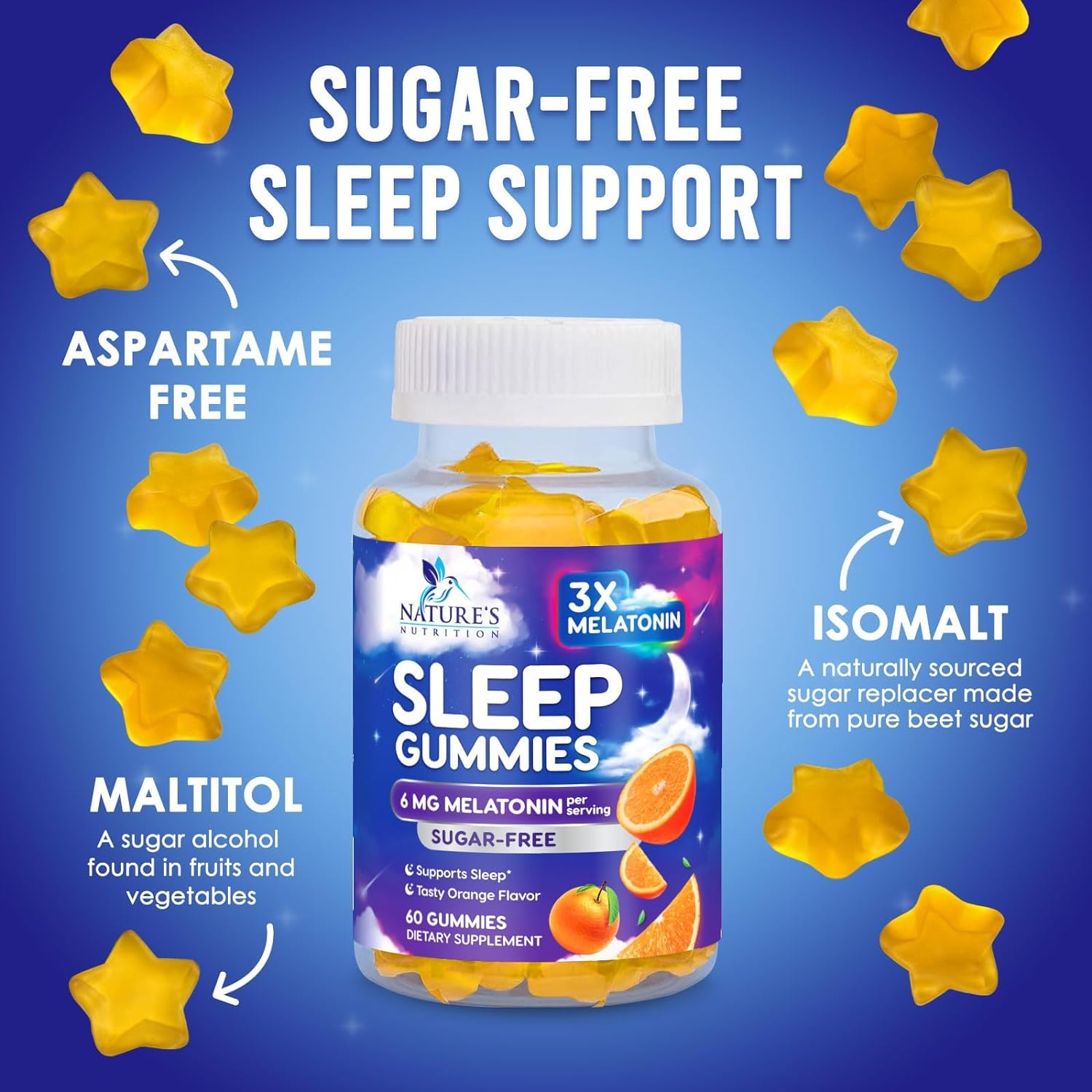 Sleep Melatonin Gummies For Adults Sugar Free - Natural Melatonin Sleep Gummy, Extra Strength Gummy Supplements, Sleep Support Vitamin Supplement, Vegan, Gelatin Free, Non-Gmo, 6Mg, 120 Sleep Gummies