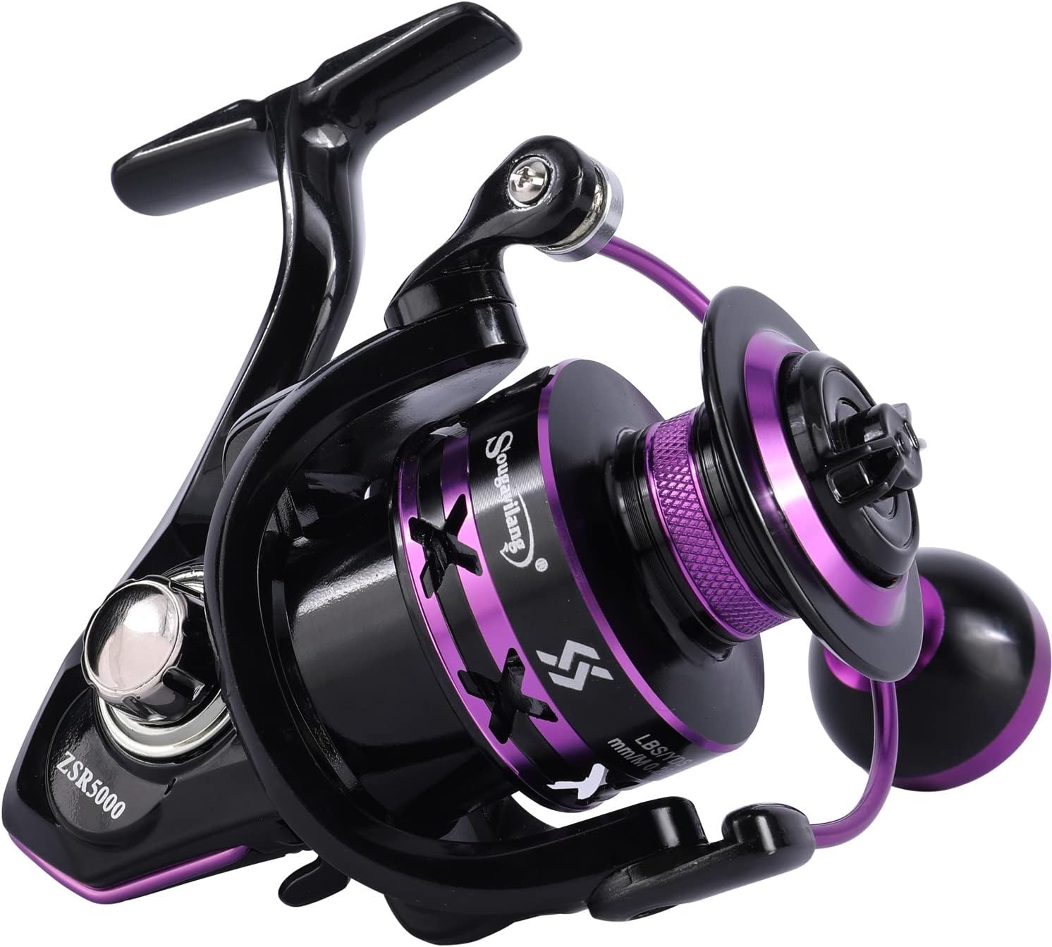 Sougayilang Fishing Reel, Lightweight 12+1 Ball Bearings 5.0:1 Gear Ratio Ultra Smooth Purple Spinning Reel For Freshwater