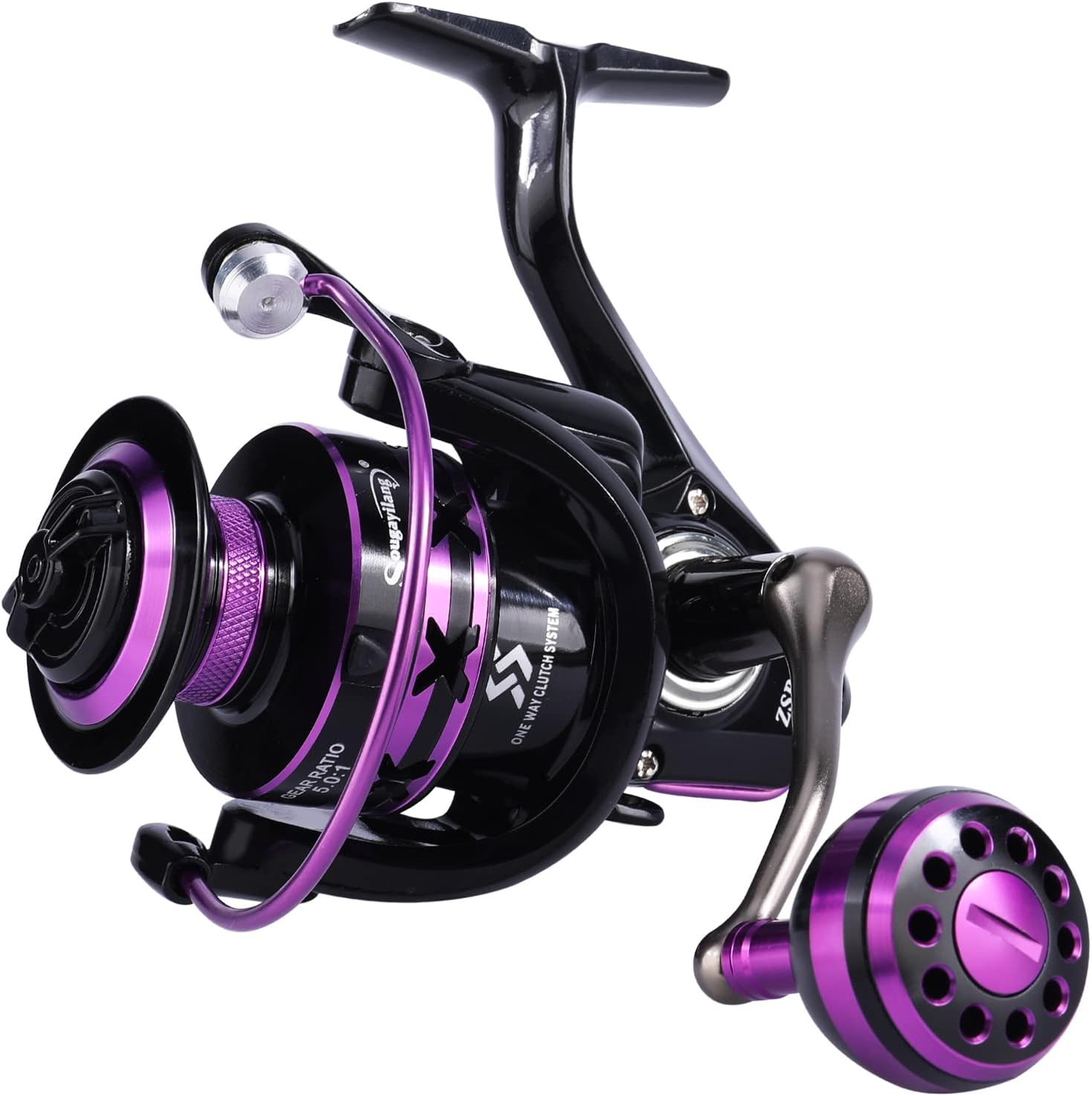Sougayilang Fishing Reel, Lightweight 12+1 Ball Bearings 5.0:1 Gear Ratio Ultra Smooth Purple Spinning Reel For Freshwater