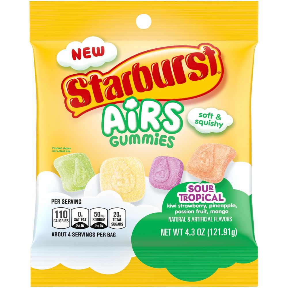 Starburst Airs Tropical Sour Gummy Candy, 4.3 Oz Bag