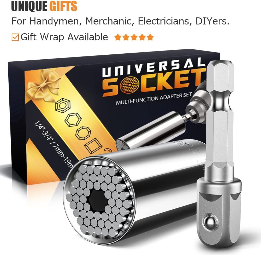 Super Universal Socket Tools Gifts For Men - Valentines Day Gifts For Him Her Kids Grip Socket Set Power Drill Adapter Cool Stuff Ideas Gadgets For Men Gifts For Dad Women Husband Boyfriend (7-19Mm)