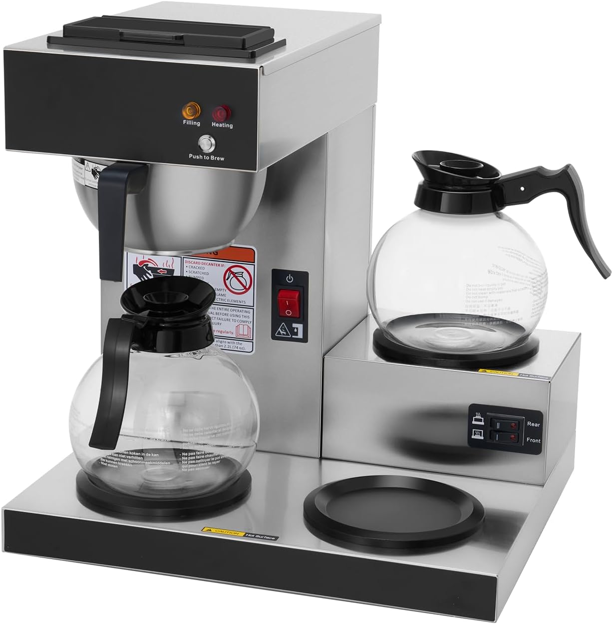 Sybo 12-Cup Commercial Coffee Maker, Pour Over Drip Coffee Maker Brewer With 3 Lower Warmers And 2 Glass Decanters, Stainless Steel Cafetera