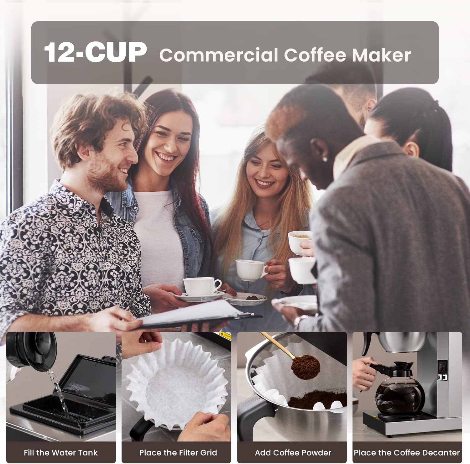 Sybo 12-Cup Commercial Drip Coffee Maker, Pour Over Coffee Maker Brewer With 2 Glass Carafes And Warmers, Stainless Steel Cafetera Sf-Cb-2Ga