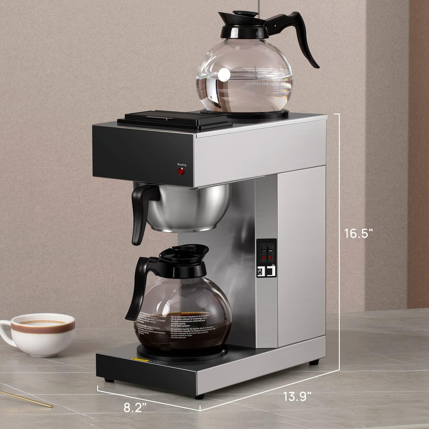 Sybo 12-Cup Commercial Drip Coffee Maker, Pour Over Coffee Maker Brewer With 2 Glass Carafes And Warmers, Stainless Steel Cafetera Sf-Cb-2Ga