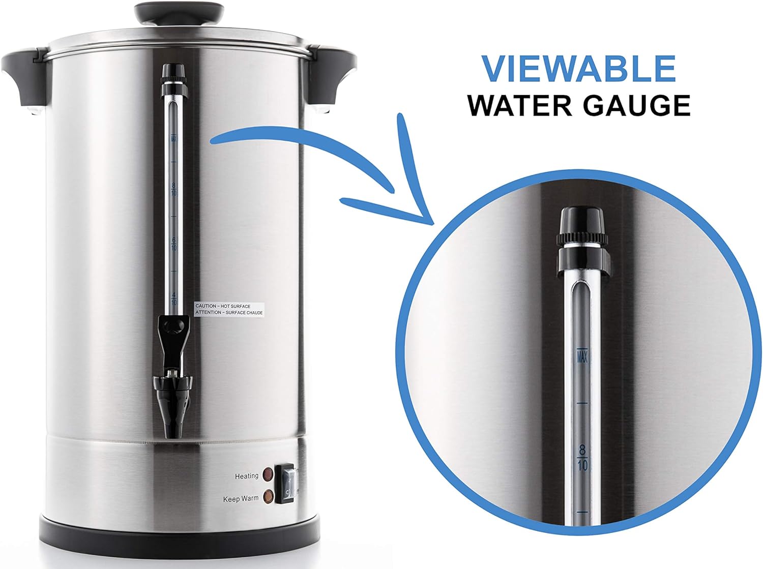 Sybo 2024 Upgrade Sr-Cp-100B Commercial Grade Stainless Steel Percolate Coffee Maker Hot Water Urn For Catering, 100-Cup 16 L, Metallic