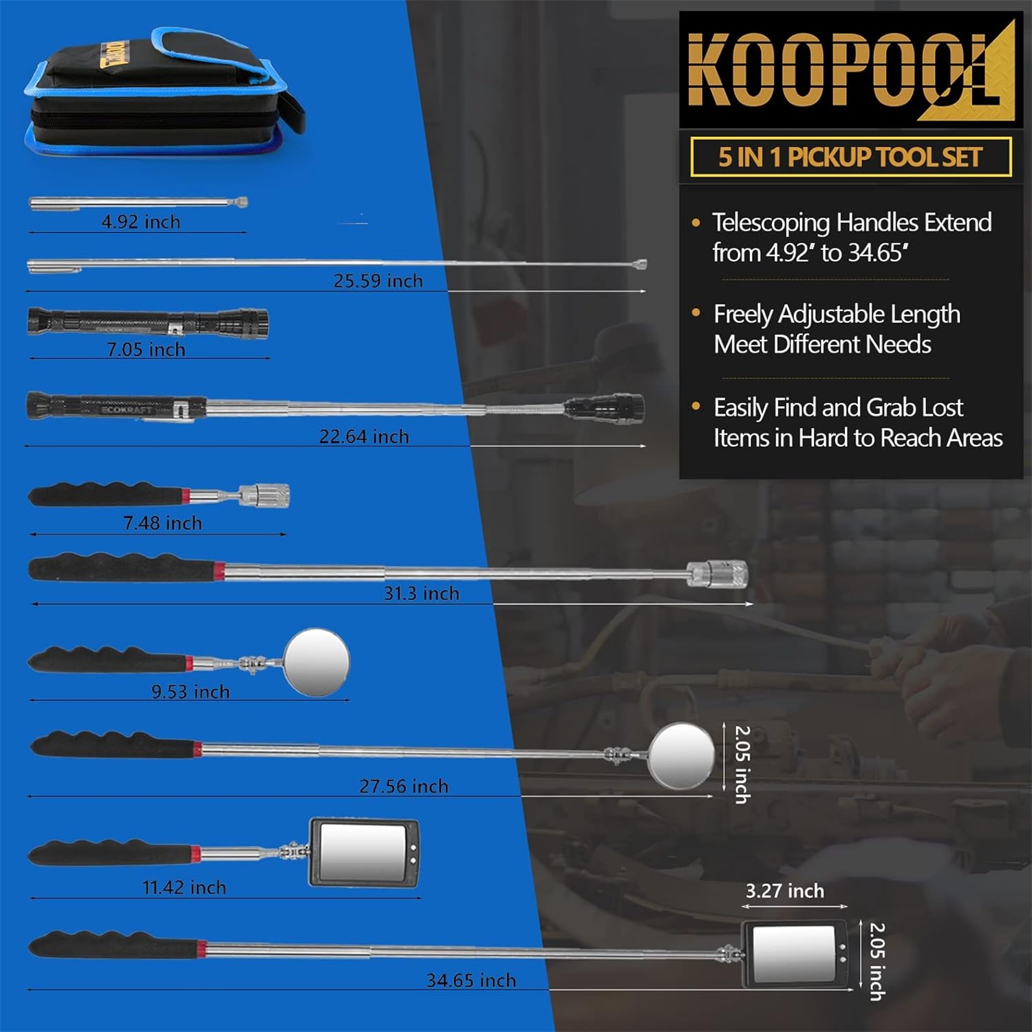 Telescoping Magnetic Pickup Tool Set-Extendable Magnet Flashlight With Inspection Mirror-Cool Gadgets Gifts Idea  Valentines Day Gifts Stocking Stuffers For Men, Boyfriend, Husband, Father, Handyman