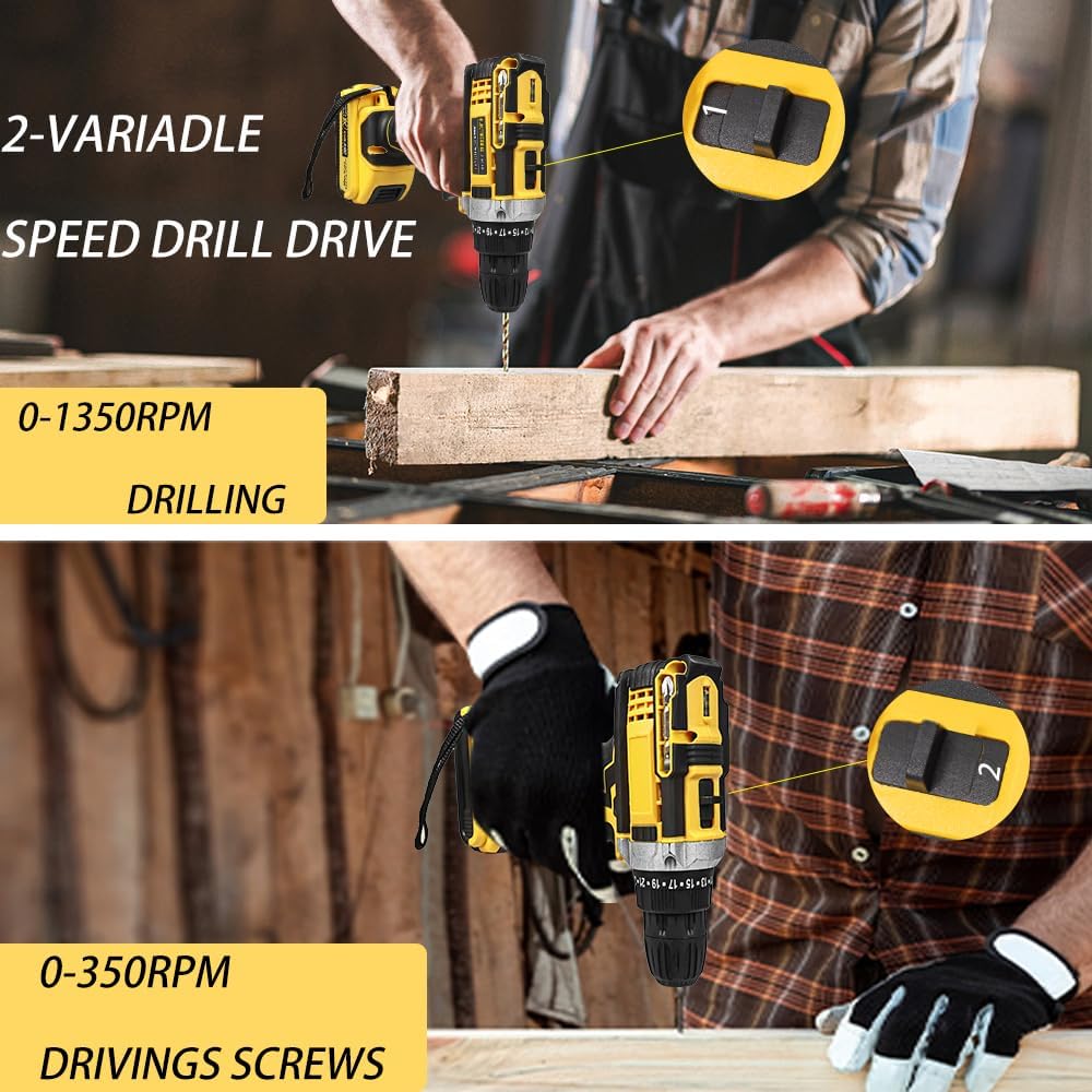 Tiktik 21V Cordless Drill Set Combo Kit,119 Pcs Household Tool Sets For Men,Basic Power Drill Tool Kit,Tool Set With Drill  2 * 2.0Ah Battery  1 Fast Charger,Home Kit For House And Garden Repairs