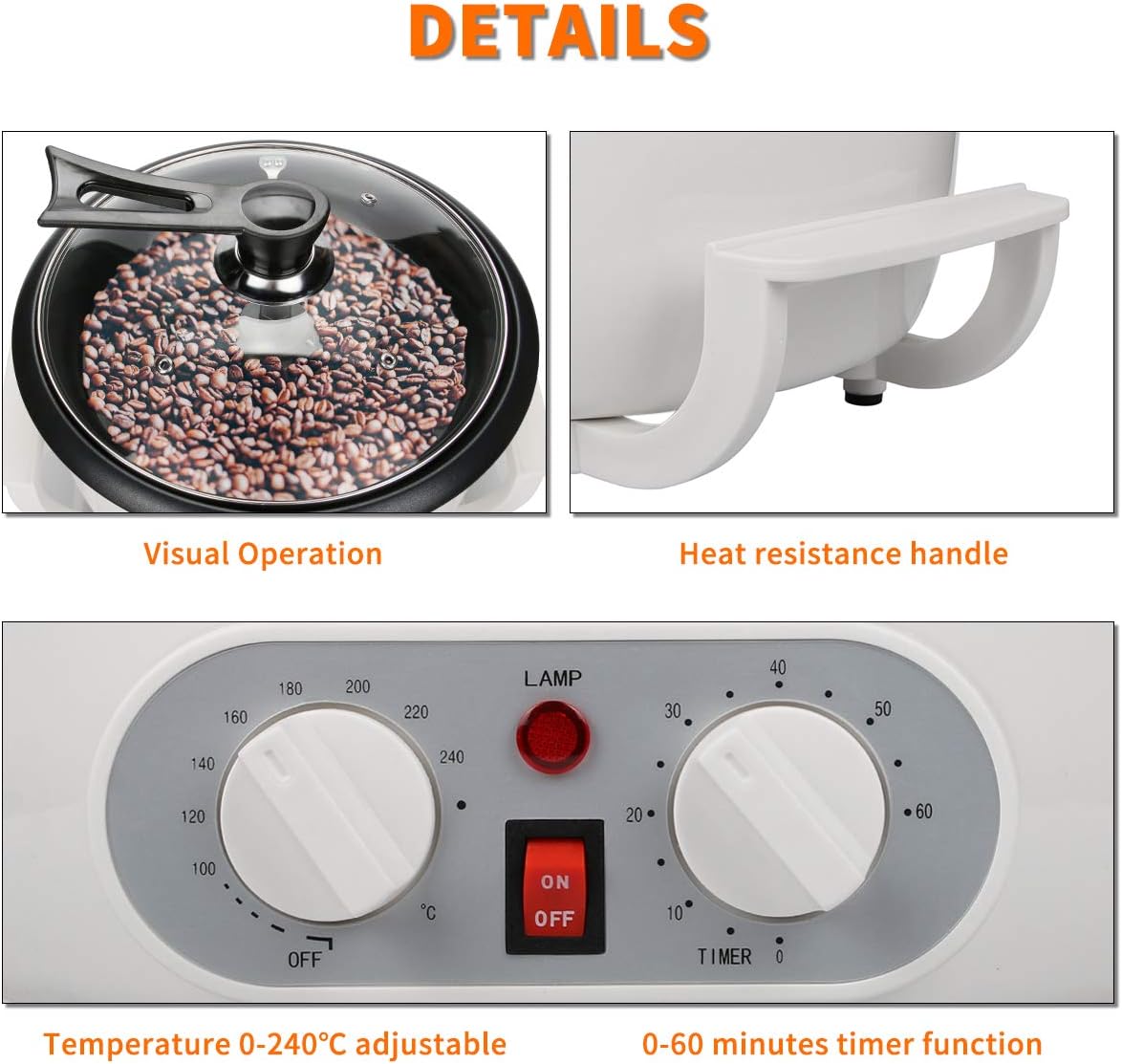 Upgrade Coffee Roaster Machine For Home Use, 110V Household Electric Coffee Bean Roaster With Timer 1200W Roasting Machine Peanut Bean Home Coffee Roaster