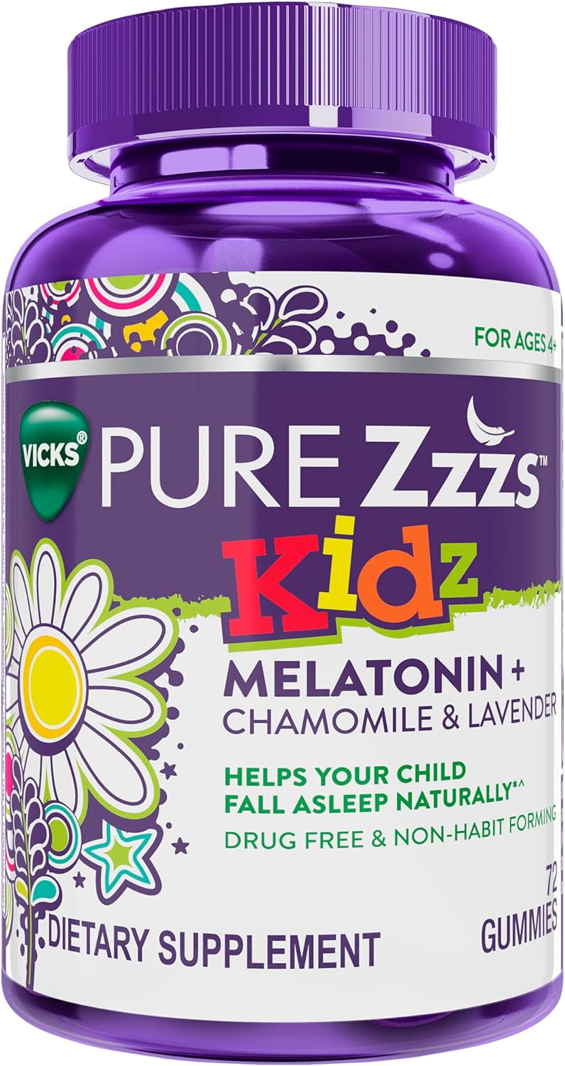 Vicks Pure Zzzs Kidz, Melatonin Sleep Aid Gummies For Kids And Children, Helps Your Child Fall Asleep Naturally, Low Dose Melatonin, 72 Gummies