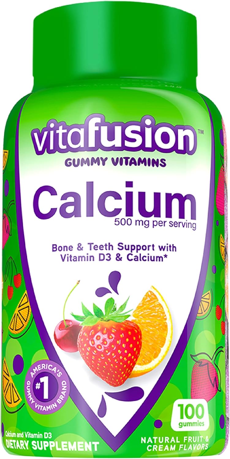 Vitafusion Chewable Calcium Gummy Vitamins For Bone And Teeth Support, Fruit And Cream Flavored, America’s Number 1 Gummy Vitamin Brand, 50 Day Supply, 100 Count  Magnesium Gummy Supplement, 60Ct