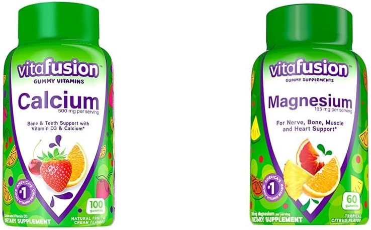 Vitafusion Chewable Calcium Gummy Vitamins For Bone And Teeth Support, Fruit And Cream Flavored, America’s Number 1 Gummy Vitamin Brand, 50 Day Supply, 100 Count  Magnesium Gummy Supplement, 60Ct