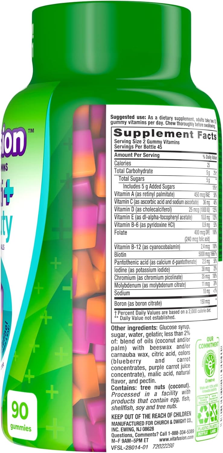 Vitafusion Multivitamin Plus Beauty – 2-In-1 Benefits – Adult Gummy With Hair, Skin  Nails Support (Biotin  Retinol – Vitamin A Rae) Daily, 90 Count