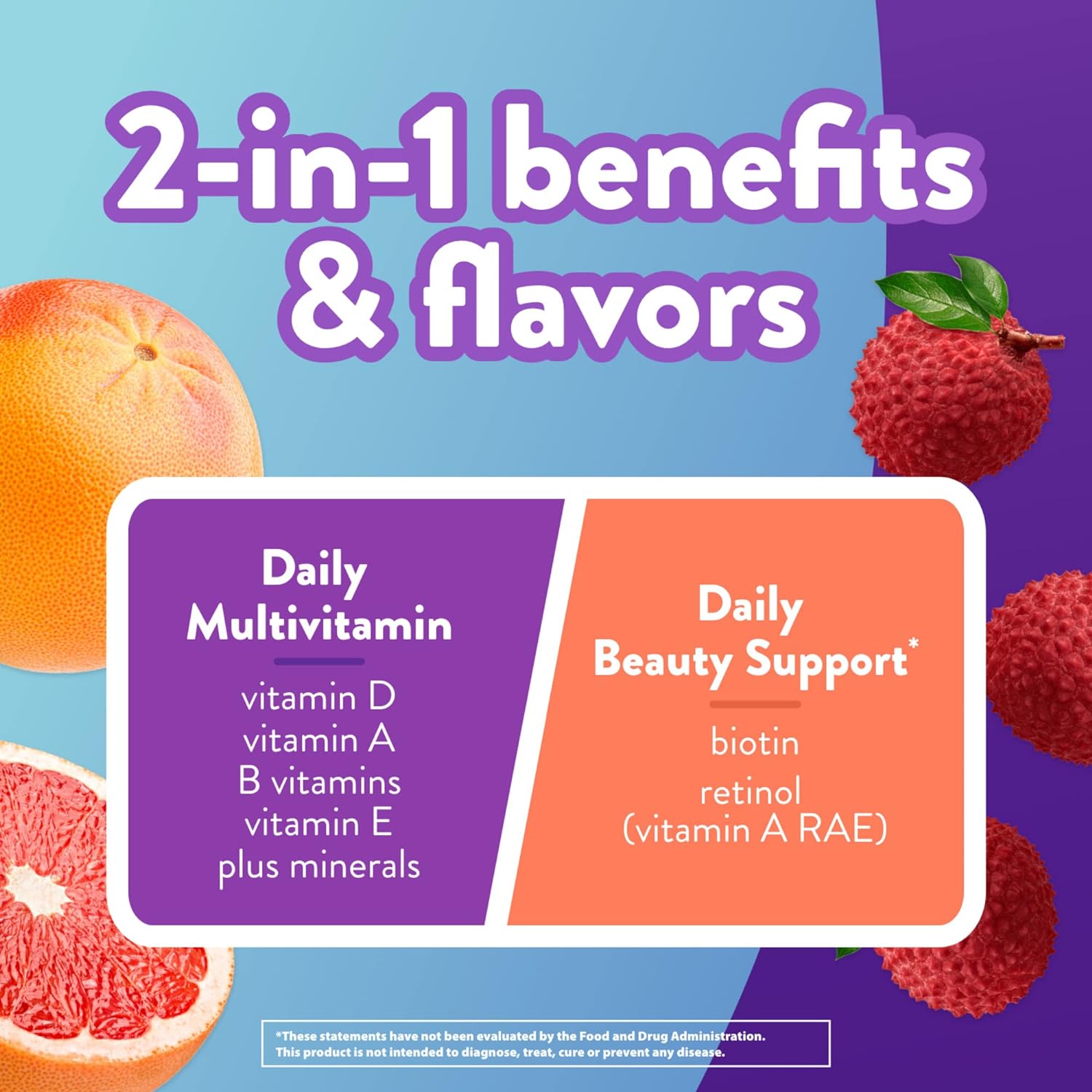 Vitafusion Multivitamin Plus Beauty – 2-In-1 Benefits – Adult Gummy With Hair, Skin  Nails Support (Biotin  Retinol – Vitamin A Rae) Daily, 90 Count