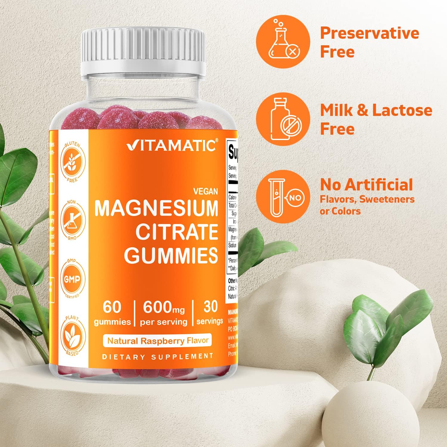 Vitamatic Magnesium Citrate Gummies 600Mg Per Serving - 60 Vegan Gummies - Promotes Healthy Relaxation, Muscle, Bone,  Energy Support (60 Gummies (Pack Of 1))