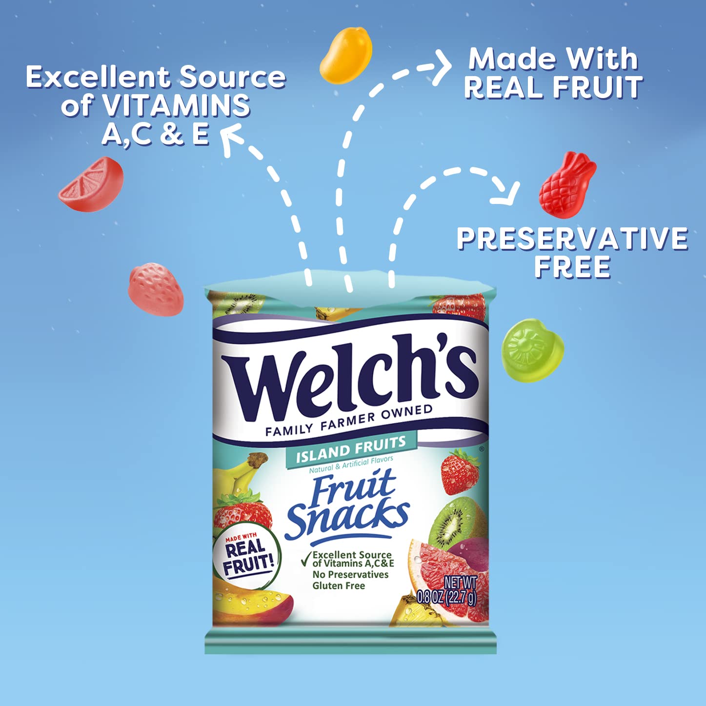 Welchs Fruit Snacks, Fruit Punch  Island Fruits Variety Pack, Great Valentines Day Gifts For Kids, Gluten Free, Bulk Pack, 0.8 Oz Individual Single Serve Bags (Pack Of 40)