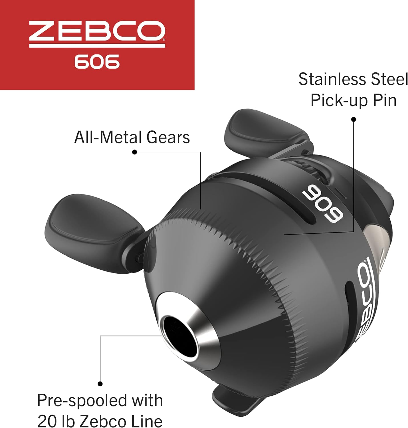 Zebco 606 Spincast Fishing Reel, Size 60 Reel, Right-Hand Retrieve, Pre-Spooled With 20-Pound Zebco Fishing Line, Quickset Anti-Reverse And Dial-Adjustable Drag, Black, Clam Packaging