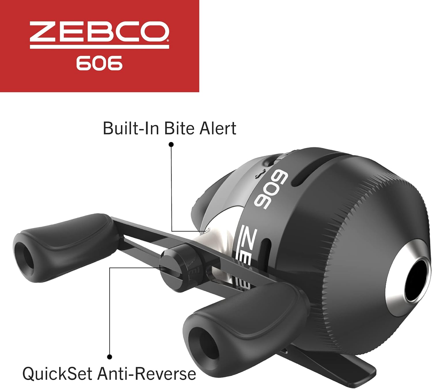 Zebco 606 Spincast Fishing Reel, Size 60 Reel, Right-Hand Retrieve, Pre-Spooled With 20-Pound Zebco Fishing Line, Quickset Anti-Reverse And Dial-Adjustable Drag, Black, Clam Packaging