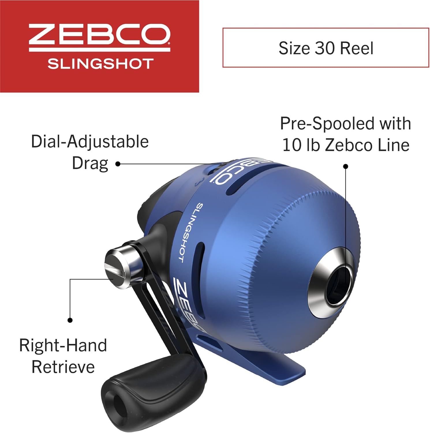 Zebco Slingshot Spincast Reel and Fishing Rod Combo, 5-Foot 6-Inch 2-Piece Fishing Pole, Size 30 Reel, Right-Hand Retrieve, Pre-Spooled with 10-Pound Zebco Line