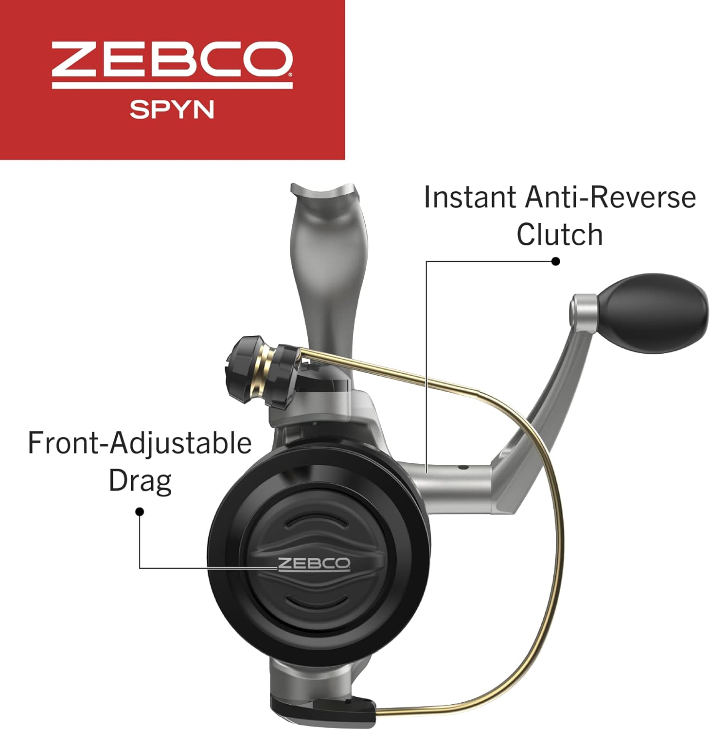 Zebco Spyn Spinning Reel And 2-Piece Fishing Rod Combo, Durable Fiberglass Rod, Split-Grip Cork Rod Handle, Instant Anti-Reverse Fishing Reel