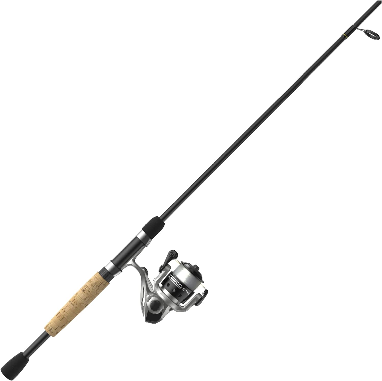 Zebco Spyn Spinning Reel and 2-Piece Fishing Rod Combo, Durable Fiberglass Rod, Split-Grip Cork Rod Handle, Instant Anti-Reverse Fishing Reel